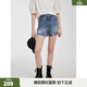 ELLE【安心品質(zhì)】摩登拼接格紋牛仔短褲女2025夏季新款破洞毛邊褲子 牛仔藍 L