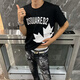 潮崖國潮牌輕奢新款D2楓葉印花黑白寬松短袖T恤男女學(xué)生休閑ins上衣服 黑色 （短袖專柜品質(zhì)） XL