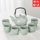 祥業(yè)功夫茶具整套裝泡茶器全套汝窯茶壺大容量三件套茶盤(pán)茶杯喬遷送禮 章遠天青提梁壺六杯7件套