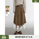 ELLE復古綿羊毛肌理感半身裙女2025冬新款優(yōu)雅氣質(zhì)毛呢a字百褶裙 深棕 【預售】 M