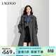 LAGOGO干練翻領(lǐng)風(fēng)衣女拉谷谷春秋新款格雷系高級感插肩袖外套 深灰色(R0) L