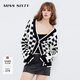 MISS SIXTY毛織外套女V領(lǐng)開(kāi)衫黑白撞色鏤空復古慵懶 黑/白 S