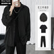 愛(ài)洛斯汀堡條紋襯衫外套男港風(fēng)休閑寬松潮流一套搭配男生長(cháng)袖襯衣套裝夏裝 黑色三件裝 S