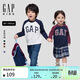 蓋璞【大小童同款】男女童秋款字母印花logo撞色插肩長(cháng)袖T恤644667