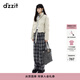 DZZIT地素休閑褲冬季摩登慵懶格紋松緊腰直筒褲子女3J4Q4233E 中灰色 S