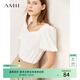AMII女裝2026春季新款直筒通勤黑色短袖白T桃心領(lǐng)泡泡袖微彈T 米白 XL 170/92A