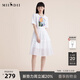 謎底2022夏季新款時(shí)髦通勤舒適拼接收腰圓領(lǐng)短袖連衣裙222ML0617 亮白 M