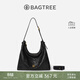 BAGTREE【明星同款】包包樹(shù)圖南包頭層植鞣牛皮hobo單肩通勤斜挎腋下包女 檀黑色-大號 贈斜挎延長(cháng)肩帶 小眾輕奢女包