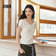 森馬（Semir）短袖T恤女夏季短款V領(lǐng)半開(kāi)襟套頭衫緊身正肩2026上衣109326100046