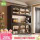 帥仕（shuaishi）廚房用具置物架玻璃落地多功能櫥柜餐邊柜微波爐儲物柜碗筷收納柜 【玻璃柜門(mén)】黑118長(cháng)丨木板操作臺丨層高可調