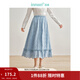茵曼（INMAN）100%純棉立體繡花半身裙2025春秋女裝新款松緊腰顯瘦A字裙 霧霾藍 S