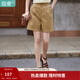 茵曼（INMAN）闊腿五分褲女士夏季新款松緊顯瘦高腰直筒休閑新疆棉短褲 淺褐色 S