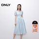 ONLY 2025夏季顯瘦V領(lǐng)泡泡短袖收腰中長(cháng)裙連衣裙女|125307049