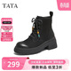 他她（TATA）靴子2025冬季時(shí)尚簡(jiǎn)約女馬丁靴粗跟短靴 黑色 37