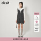 DZZIT地素連衣裙春秋季摩登少女V領(lǐng)金蔥粗花呢裙子女設計感 黑色 S