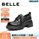 百麗（Belle）復古牛皮牛津鞋女2026春新商場(chǎng)款厚底增高JK樂(lè )福鞋E9N1DAM6預售 黑色 36