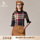 哈吉斯（HAZZYS）女裝 春秋款女士彩色大格休閑長(cháng)袖襯衫女ASCSK1BCK01 藏青色NV M (160/84A 38)