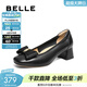 百麗（Belle）氣質(zhì)優(yōu)雅淺口單鞋女商場(chǎng)同款舒適牛皮粗跟單鞋D8Q1DAQ5預售 黑色 38 (240mm)