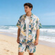 MOLOON男士泳衣短袖花襯衫沙灘服三亞夏威夷風(fēng)旅游度假情侶夏季薄款套裝 套裝A款（襯衫+短褲） 3XL （建議165-185斤）