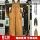 馬登工裝美式復古BF背帶褲男寬松直筒高腰男士休閑褲春冬連體長(cháng)褲子 卡其黃 2XL