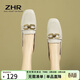 ZHR拖鞋女通勤風(fēng)氣質(zhì)半拖女真牛皮平底透氣復古女鞋  AH235 米色 37 