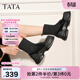 他她（TATA）厚底英倫樂(lè )福鞋女鞋瘦瘦彈力襪靴短靴冬新款CCJ02DZ4 黑色 37