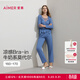 愛(ài)慕（Aimer）牛奶系新品含蛋白柔潤抗菌莫代爾開(kāi)衫帶杯背心九分褲三件套睡衣女 藍色8VB M 165