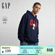 蓋璞（GAP）男女裝冬季款卡通印花logo抓絨連帽衛衣上衣美版833814