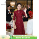 MORELINE沐蘭新中式喜婆婆禮服旗袍裙2025年春秋季新款喜媽媽宴會(huì )裙連衣裙 丹朱金紅 L