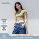 Calvin KleinJeans夏季女士休閑簡(jiǎn)約字母時(shí)尚ck辣妹短款重磅微彈正肩短袖T恤 L9N-迷迭香綠 S