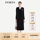PORTS寶姿女裝早秋新款優(yōu)雅時(shí)尚胸針裝飾氣質(zhì)收腰長(cháng)袖連衣裙 黑色 S (4)