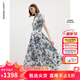 朗姿法式氣質(zhì)純棉碎花收腰POLO領(lǐng)短袖連衣裙女夏季新款裙子 巴黎藍色 2XL