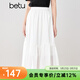 百圖betu女裝夏季新款半身裙橡筋腰下擺分割荷葉傘裙裙子2503X02 白色 S