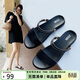 ZHR則則涼鞋女學(xué)生真牛皮平底涼拖女百搭羅馬一字帶沙灘女鞋外穿 M271 黑色 38