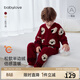 babylove【清倉】寶寶家居服套裝秋冬嬰幼兒半邊絨保暖睡衣加厚圣誕兩件套 安可拉紅 90