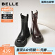 百麗（Belle）復古彈力靴女冬季新款商場(chǎng)款粗跟增高顯瘦彈力短靴E5E1DDZ5 黑色 36