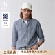哈吉斯（HAZZYS）男裝 春秋款男襯衣棉麻千鳥(niǎo)格通勤長(cháng)袖襯衫男ASCZK1BAX72 藏青色NV XL (180/100A 50)