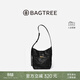 BAGTREE【明星同款】包包樹(shù)水桶包頭層植鞣牛皮斜挎包大容量通勤單肩包女 檀黑色-中號 高級小眾生日禮物女