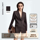 朗姿【精英衣櫥】戧駁領(lǐng)收腰通勤西裝高級感輕職場(chǎng)時(shí)尚西服秋季新款 深棕色2 M