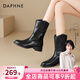達芙妮中筒靴女秋季西部牛仔靴短靴女2026新款靴子黑色騎士馬丁靴 黑色單里【跟高3.5CM】 38