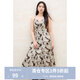 獨束大碼女裝法式復古吊帶連衣裙2025夏裝新款甜美氣質(zhì)顯瘦碎花裙 咖色-連衣裙 XL （尺碼：3）