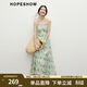 紅袖油畫(huà)感碎花雪紡連衣裙2025夏季新款女裝【綠野幽光】V領(lǐng)吊帶裙 花園綠305 S