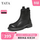 他她（TATA）他她秋冬牛皮瘦瘦靴時(shí)尚短靴切爾西靴WXB08DD5 黑色（絨里） 37