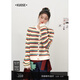闊色條紋毛衣短款針織衫2026春季新年穿搭新款女長(cháng)袖寬松上衣秋冬 彩色 S