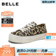百麗（Belle）時(shí)尚豹紋帆布鞋女2026春季新款厚底增高休閑板鞋B3038AM6 棕色 37