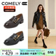 康莉（COMELY）羊皮樂(lè )福鞋女春季新款真皮粗跟復古圓頭休閑jk小皮鞋 可可啡 37