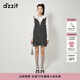 DZZIT地素連衣裙春秋季摩登少女V領(lǐng)金蔥粗花呢裙子女設計感 黑色 S
