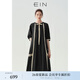EIN【輕法式小黑裙】EIN言?xún)?yōu)雅系帶蕾絲拼接五分袖連衣裙秋新款 石墨黑 M