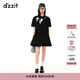DZZIT【爆款補單】地素春夏甜酷少女黑白撞色蝴蝶結繡花連衣裙女 黑色 XS