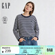 蓋璞（GAP）女裝2026春季新款logo刺繡條紋寬松圓領(lǐng)針織衫休閑上衣859874